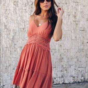 Tantalizing Crochet Babydoll Dress - Rust